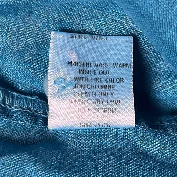 CP Shades Linen Teal Blue Shirt Henley Boxy Oversized Top 3/4 Sleeve Size Large - Picture 6 of 7